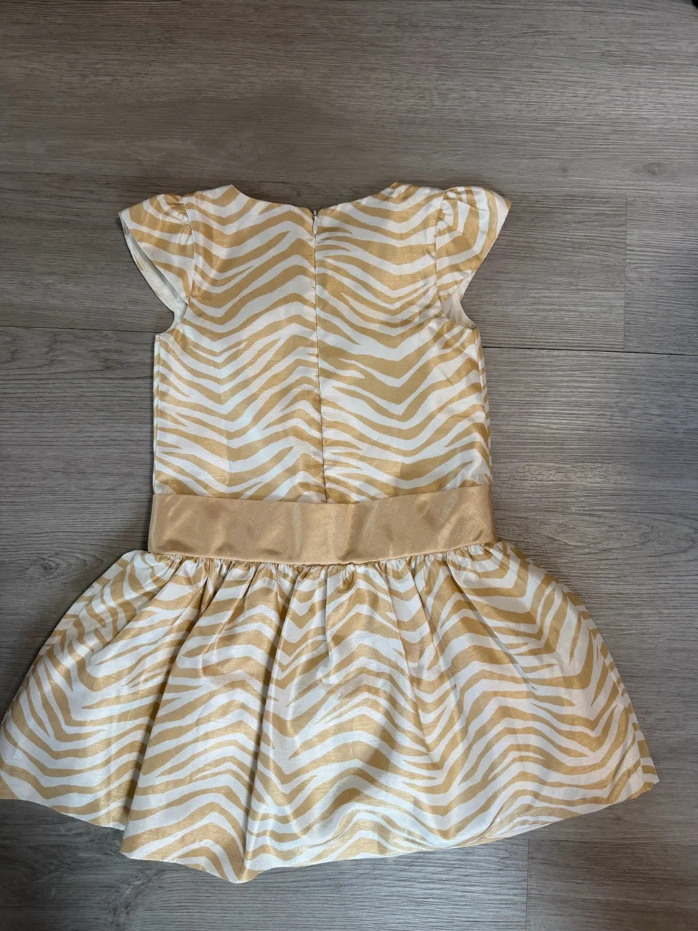 Gymboree Gold & Ivory Zebra Party Dress with Bow | Size 5T